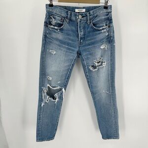 MOUSSY VINTAGE Jeans Womens 26 Bowie Tapered Distressed Rips Cotton Denim Crop